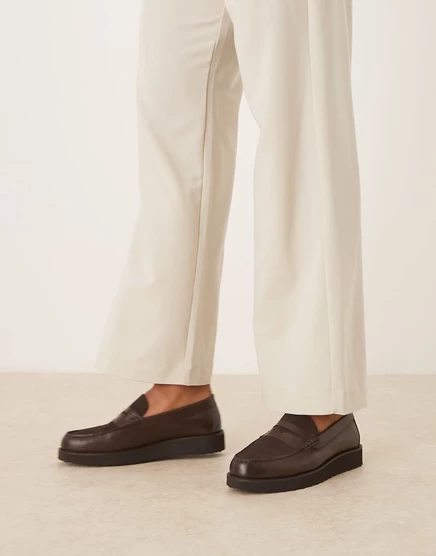 Мокасины ASOS Design из кожи и замши, коричневые