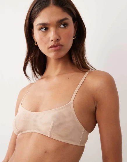 Укороченный бюстгальтер с круглым вырезом из сетчатой ткани ASOS DESIGN Tammy бежевого цвета