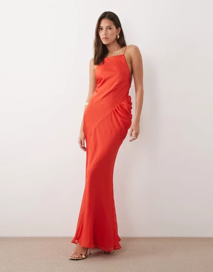 Женское макси-платье ASOS Design сатин-шифон, коралловое