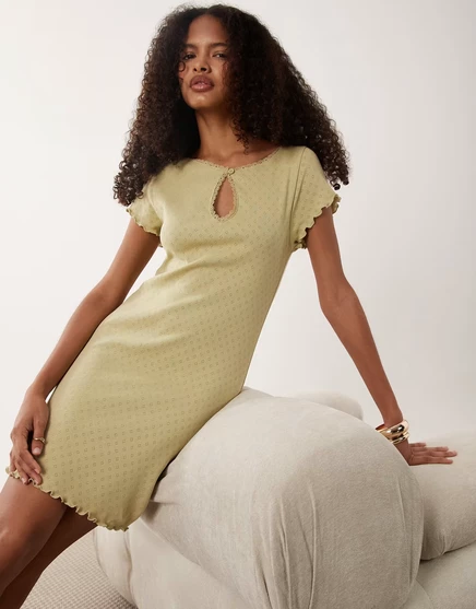 Мини-платье Miss Selfridge pointelle с замочной скважиной оливкового цвета