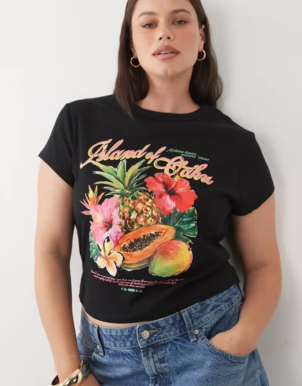 Женская футболка ASOS Curve baby tee с принтом Oahu, черная