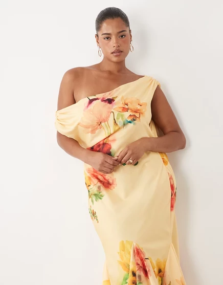 Женское миди-платье ASOS Curve с опущенными плечами, цветочный принт