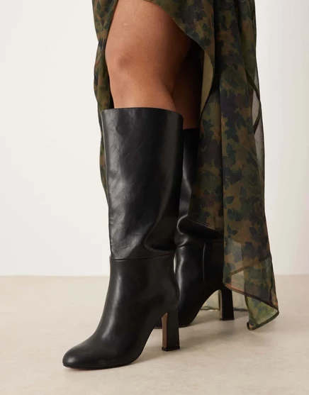 Черные сапоги до колена на блочном каблуке Carly Curve от ASOS DESIGN  black