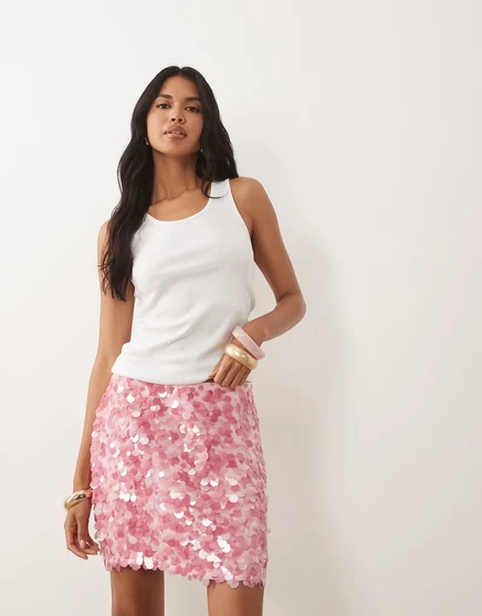 Женская мини-юбка ASOS Design с пайетками, розовая