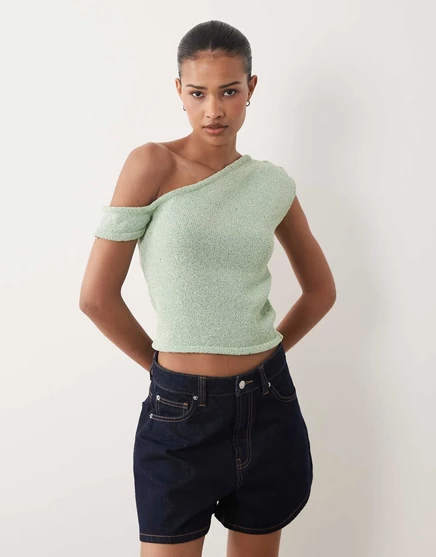 Женский вязаный топ Cotton On с асимметричным вырезом, матча