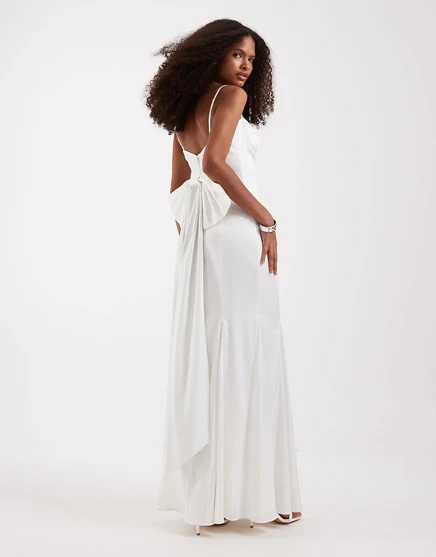 TFNC Bridal sweetheart neck satin maxi dress with chiffon hem and bow back in ivory  ivory