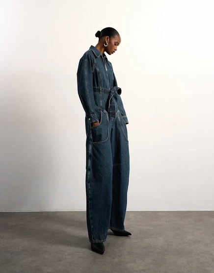 Женский джинсовый комбинезон TopShop Tolu Coker, темно-синий