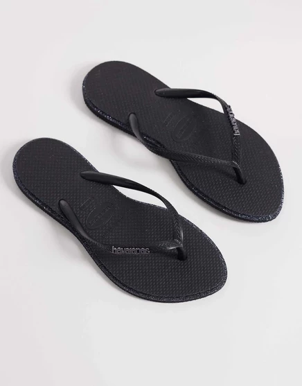 Женские сланцы Havaianas Slim Point с глиттером, черные