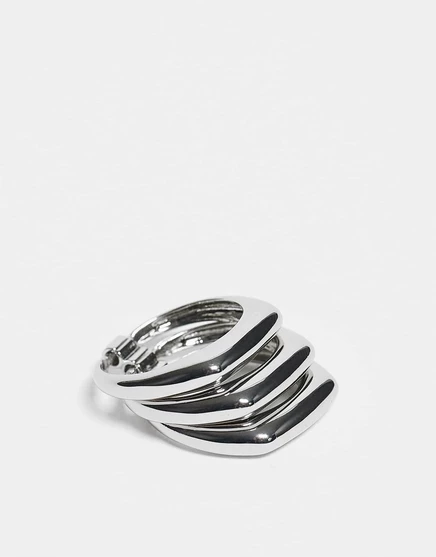 Серебряное кольцо-печатка ASOS DESIGN с квадратными краями, соединенное стопкой silver