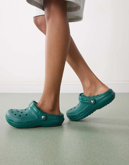 Унисекс сабо Crocs Classic с флисом, темно-изумрудные