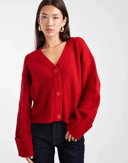 Кардиган Miss Selfridge с широкими манжетами и V-образным вырезом томатно-красного цвета tomato red