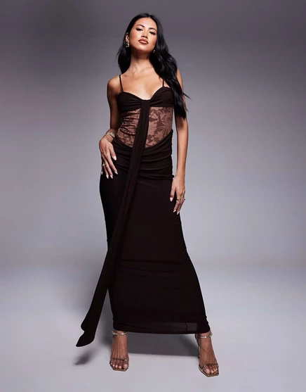Облегающее макси-платье шоколадного цвета от ASOS DESIGN devore hybrid brown