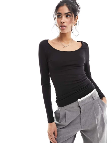Женский лонгслив Vero Moda с округлым вырезом, черный
