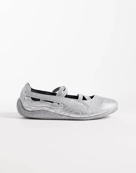 Женские балетки Puma Speedcat x Wicked с эластичными вставками, серебристые