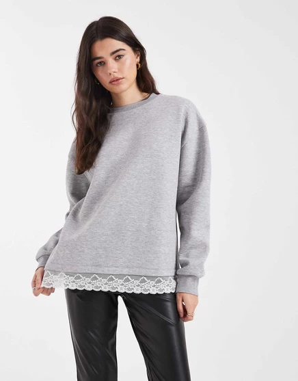 Женский свитшот ASOS Design оверсайз с кружевом, серый меланж