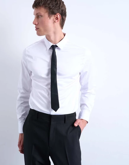 Строгая сатиновая рубашка Topman с длинным рукавом белого цвета white