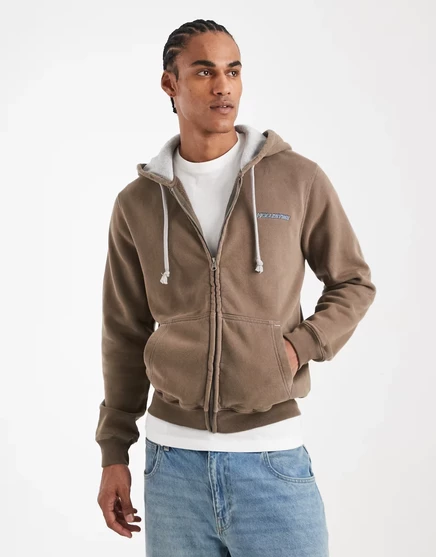 Мужское худи Hollister на молнии с логотипом, коричневое