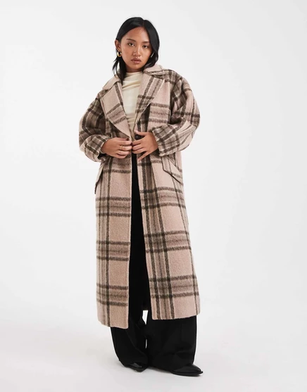 Лаконичное вечернее пальто с фактурой ASOS DESIGN в каменную клетку stone check