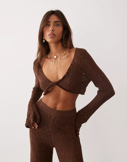 Женский вязаный топ Miss Selfridge с перекрутом, шоколадный