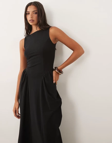 Женское миди-платье ASOS Design с вырезом-лодочка, черное