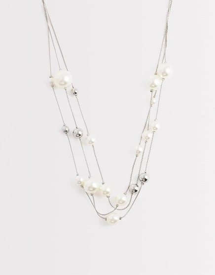 Многорядное колье ASOS DESIGN Curve с искусственным жемчугом серебристого оттенка silver