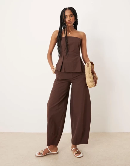 ДИЗАЙНЕРСКИЕ льняные брюки-бочкообразки ASOS шоколадного цвета chocolate