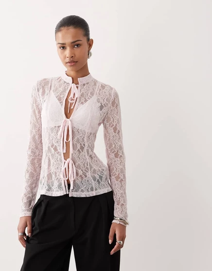 Женский кружевной топ ASOS Design со шнуровкой, розовый