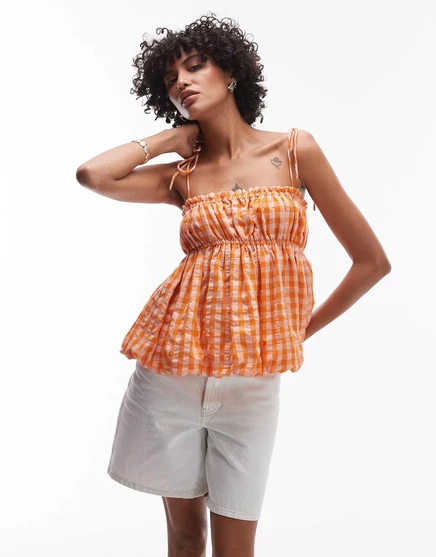 Топ на бретелях Topshop babydoll в оранжевую полоску - часть комплекта orange