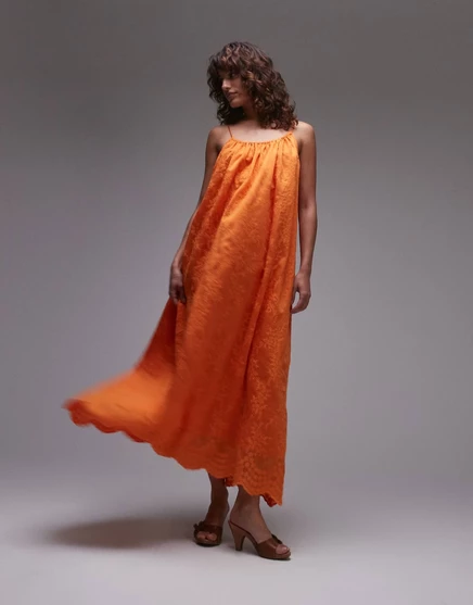 Вышитое миди-платье Topshop оранжевого цвета orange
