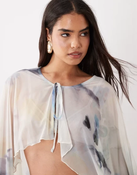 Женский топ ASOS Design из сетки, синий цветочный принт