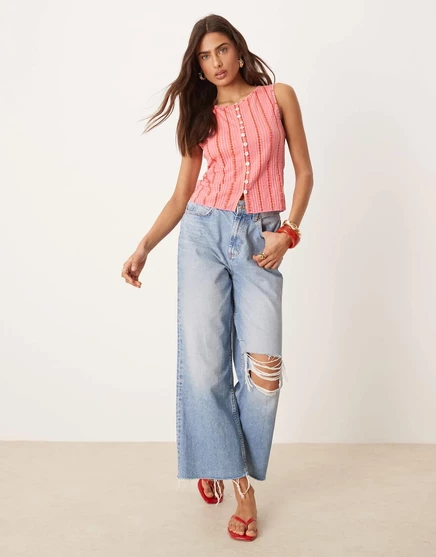 Вишневая майка на пуговицах с принтом Free People tilly с принтом 