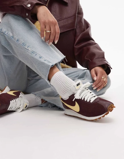 Вельветовые кроссовки Nike LD-1000 бордового и желтого цветов burgundy