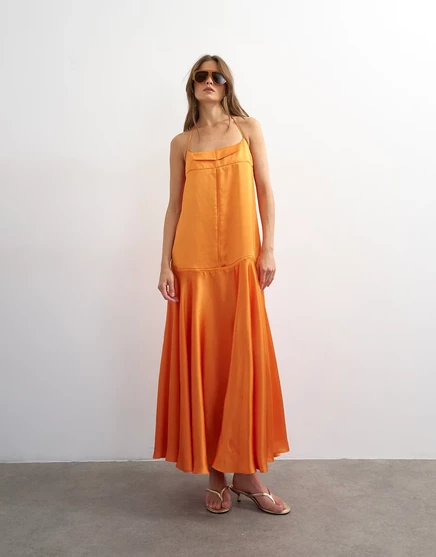 Женское макси-платье TopShop атласное с кантом, терракотовое