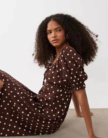Женское платье-макси Miss Selfridge, шоколадный горох