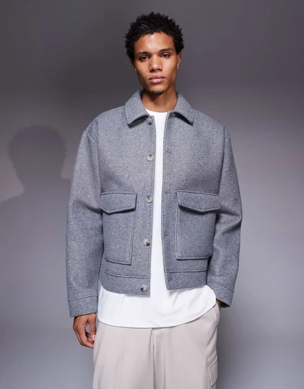 Мужская рубашка-жакет ASOS Design фетровая оверсайз, серая