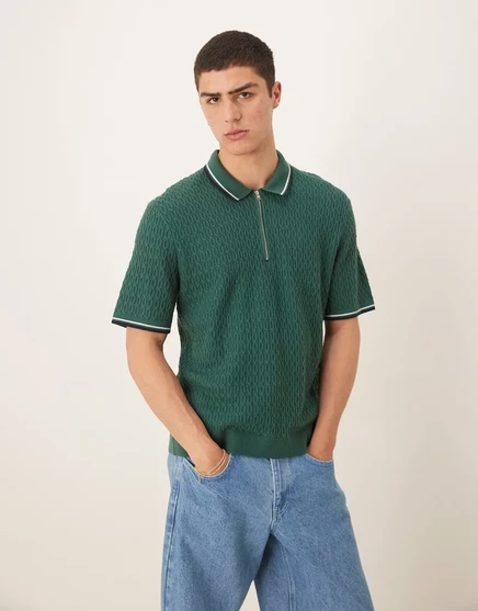 Мужское вязаное поло Abercrombie & Fitch, зеленое