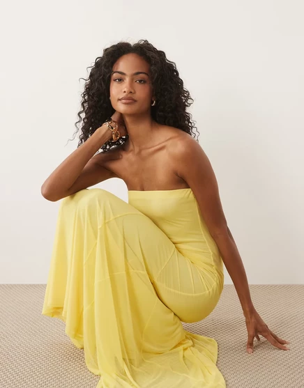 Женское платье ASOS Design макси бандо из сетки, лимонное