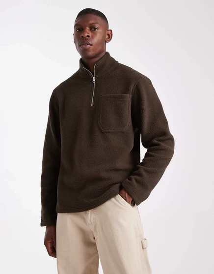 Флисовая куртка Jack &Jones на молнии 1/4 коричневого цвета delicioso