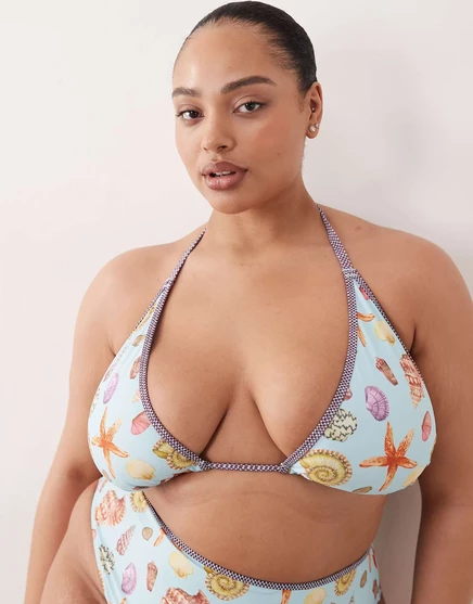 Купальник-бикини ASOS DESIGN Curve Solar Starfish с треугольным верхом и принтом 