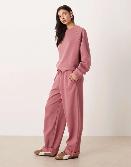 Дизайнерские спортивные брюки ASOS с завышенной талией и отложным воротником на подоле розового цвета rose pink