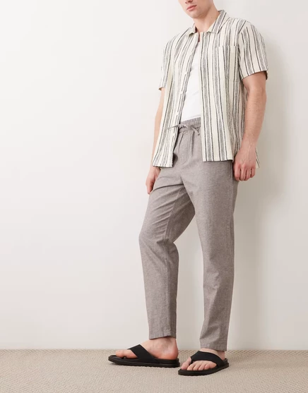 Укороченные брюки ONLY &SONS из льняной смеси светло-серого цвета с эластичным шнуром