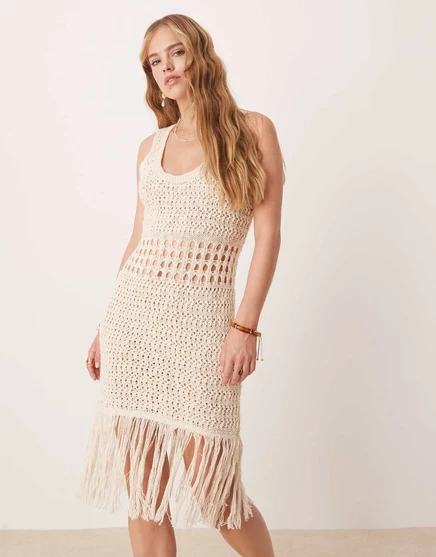 ДИЗАЙНЕРСКОЕ трикотажное мини-платье ASOS DESIGN с бахромой из камня stone