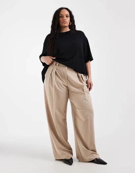 Широкие брюки ASOS DESIGN Curve с плиссированной отделкой из камня stone