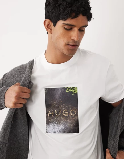 Мужская футболка Hugo Red Doreston с принтом, белая