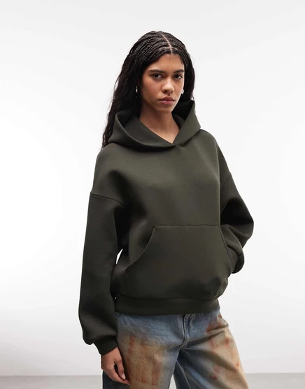 Толстовка Weekday Petra oversize с капюшоном из темно-зеленой ткани в стиле акваланга