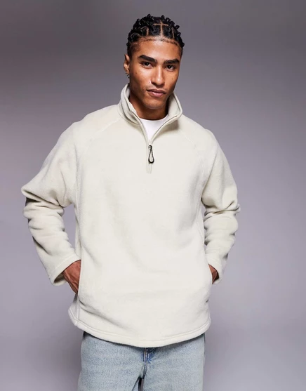 Флисовая толстовка ASOS DESIGN oversize с воронкообразным вырезом и застежкой на четверть молнии светло серого цвета pelican