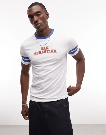 Мужская футболка ASOS Design Muscle Ringer с принтом, белая