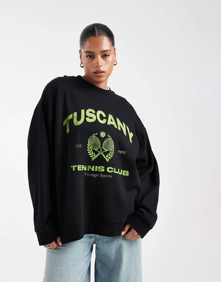 Толстовка ASOS DESIGN Curve оверсайз с рисунком Тосканы черного цвета black