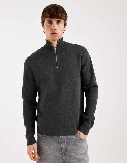 Вязаный свитер ONLY &SONS на молнии темно-серого цвета dark gray melange