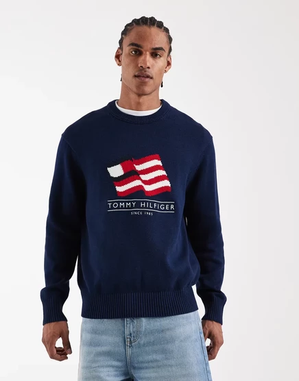 Мужской свитер Tommy Hilfiger с логотипом флага, синий
